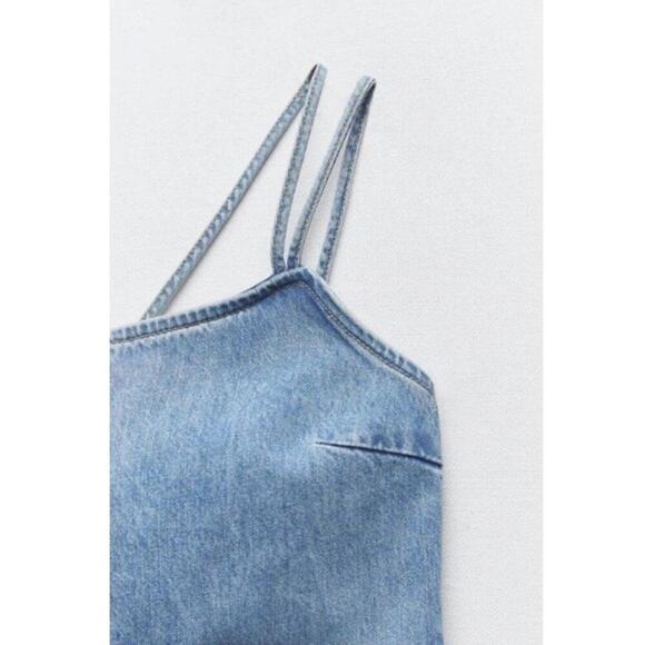 ZARA ASYMMETRIC DENIM MIDI DRESS BLUE Size Extra Small XS - Picture 10 of 11